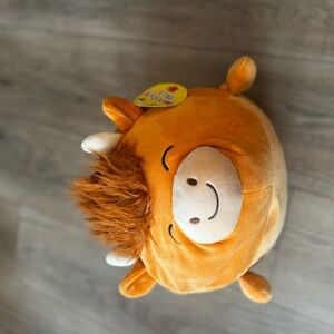 Orange Plush Round Highland Cow Pillow